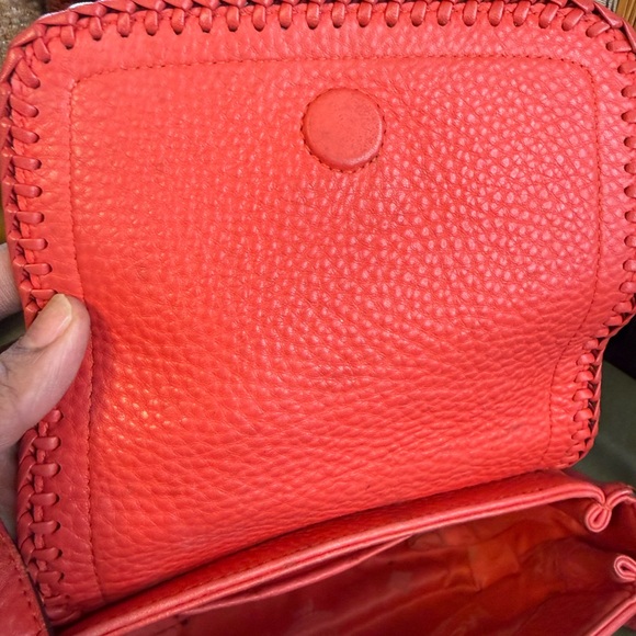 MCM Pebbled Leather Crossbody Bag – Bright Coral/Red – Whipstitch Trim - Picture 13 of 15